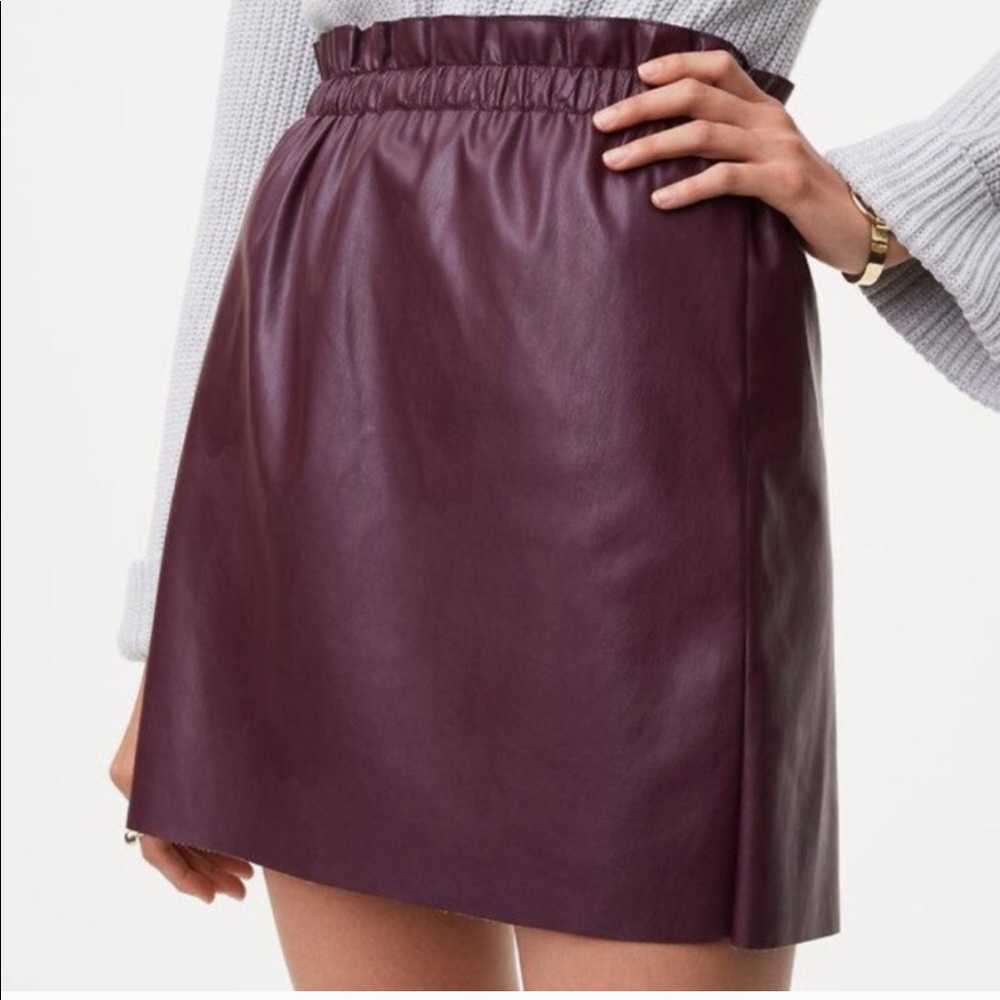NWT LOFT Wine Faux Leather Skirt Elastic Waist L